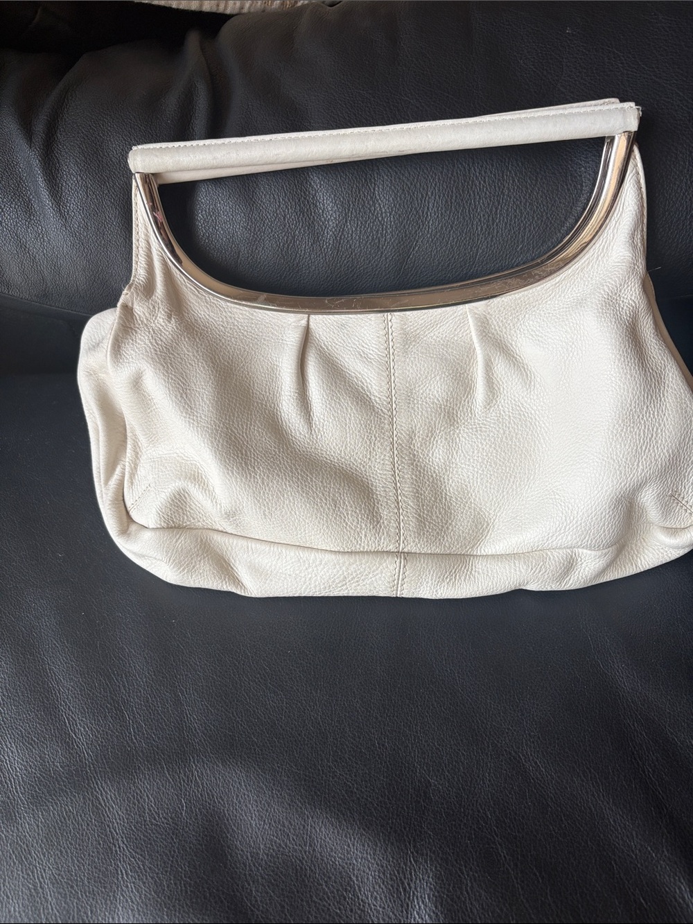 Armani Exchange Cream Leather Shoulder Bag with Metallic Handle